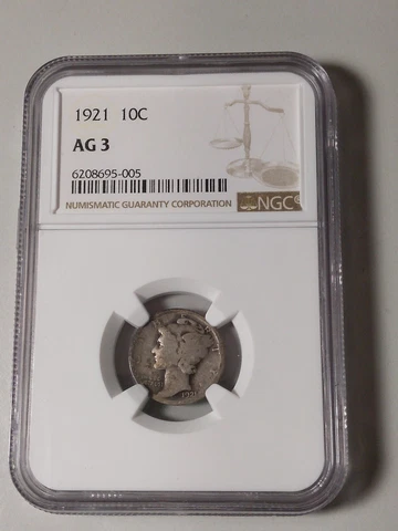 **KEY DATE -1921 MERCURY DIME SILVER  NGC AG 3 ** J/164 Cover