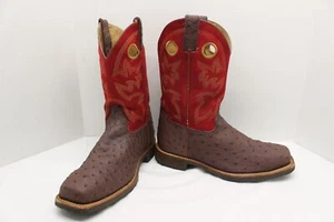 Double-H ostrich skin leather square steel toe western boot mens size 11 - Picture 1 of 20