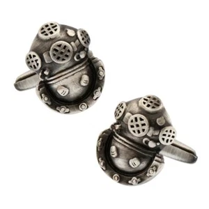 Diver Diving Scuba Helmet Pair Cufflinks in Gift Box & Polishing Cloth - Picture 1 of 4