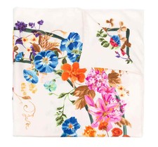 Salvatore Ferragamo Ladies Floral Gancini Print White Silk Square Scarf