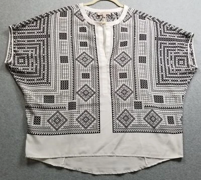 Blusa Philosophy Top Mujer Grande L Negra Gris Blanca Geométrica Mangas Cortas Foto 1 de 4