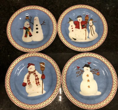 "Juego de 4 platos de postre de ensalada Sakura 1998 vintage Debbie Mumm muñeco de nieve 8""" Foto 1 de 4