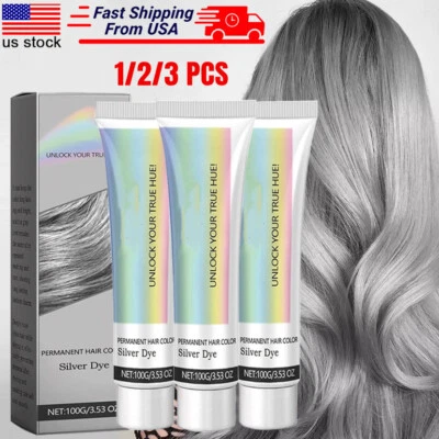 1-3X Permanent Hair Color Silver Dye Cream Unisex DIY Silver Gray Hair Dye Cream - Image 1 of 4
