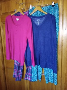 4 piezas de pijama para mujer XL (2 tops largos, 2 pantalones) rosa a cuadros turquesa Croft - Imagen 1 de 22