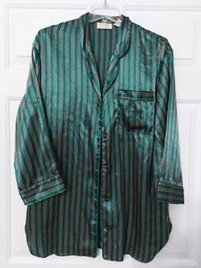 Victoria secret pajama Top Women P(XS) Gold Label Green Red Stripe Button Vtg - Picture 1 of 6