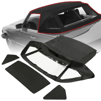 适用于梅赛德斯奔驰 1972 - 89 450SL 560SL 380SL 软顶带窗户黑色帆布 — 第 1/4 张图片