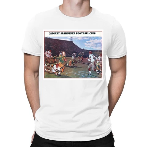 CFL Calgary Stampeders Game Action vs Esks White T-Shirt 100% Cotton Men XL NEW Cover
