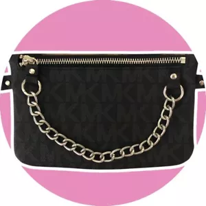 Michael Kors Black Belt Bag With Zipper Closure With Chain Gold Accent Size XL - Picture 1 of 4