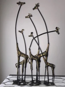 Whimsical Towering Giraffe Herd Family African Safari Statue Jungle Sculpture - Picture 1 of 12