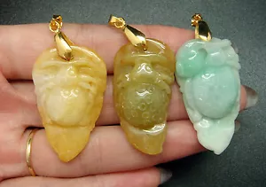 NATURAL BURMA "A" JADEITE JADE LUCKY SPIDER CARVING PENDANT: 22K GOLD PLATED - Picture 1 of 12