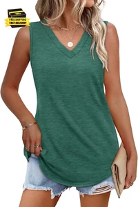 Womens Tank Tops 2025 Loose Fit Casual V Neck Shirts Flowy Sleeveless Summer Top - Picture 1 of 5