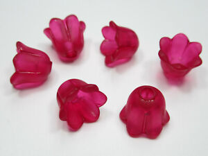 Matte Fuchsia Pink Flower Beads 9mm Bell Shape Tulip Plastic Bead Caps Qty 12