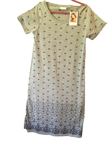 NWT Kathy Ireland Intimates Med Gray Navy  Paisley  Maxi  Boho Lounge Dress Y2K - Picture 1 of 6