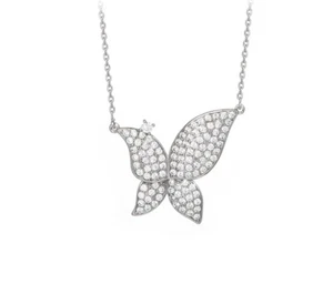 18ct White Gold GF Ladies Cluster Pave Butterfly Chain Pendant - Picture 1 of 3
