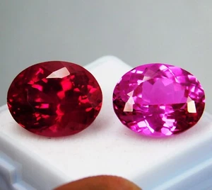 21.40 Ct Mogok Pink-Red Ruby Natural Stunning Oval Certified Gemstone 2 Pcs Pair - Picture 1 of 5