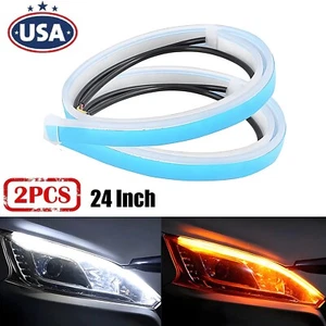 2PCS Waterproof Car LED Strip Lights Car Daytime Running Light Strip 24 Inch USA - Picture 1 of 14