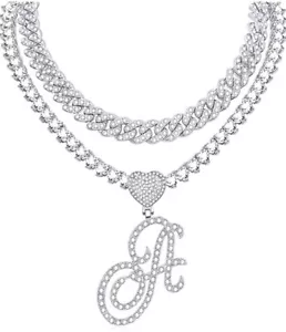 Iced Out Silver or Gold Initial Necklaces - Picture 1 of 5