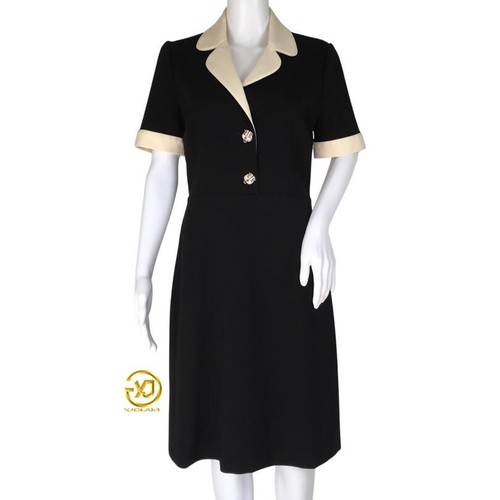 Gucci abito donna in jersey con orlo a contrasto colore nero crema taglia L bottone