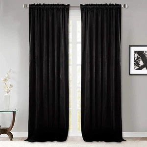 Black Blackout Curtains Velvet Curtains 84 Inches Living Room Thermal Insualted - Picture 1 of 8