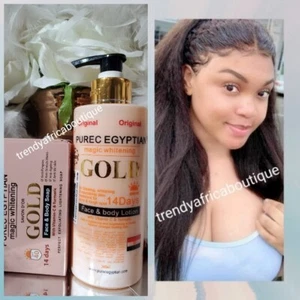 2pcs. AUTHENTIC Purec Egyptian gold face & body Lotion & Soap. 100% Response ๐ - Picture 1 of 11