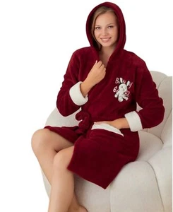Restposten Damen Bademantel mit Kapuze Flauschig Weich Fleece Versch. Designs - Bild 1 von 8