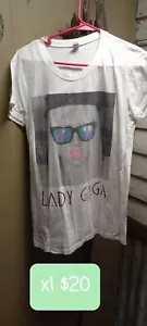 Tultex T Shirt Top Womans Large Lady Gaga White Short Sleeve Crew Neck Pullover - Picture 1 of 1