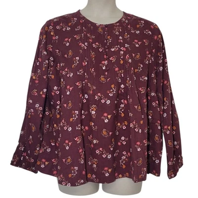 Blusa St. John's Bay Merlot Borgonha Floral Detalhe Botão Plus Size 1x Algodão Nova com etiquetas - Imagem 1 de 4