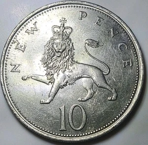 Moneda de diez peniques nueva Gran Bretaña 1970 AU coronada reina león - Imagen 1 de 2