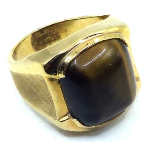 Anillo Ojo de Tigre 14K ELECTROCHAPADO ANILLO GRANDE VINTAGE PARA HOMBRE TALLA 8,50 - Imagen 1 de 9