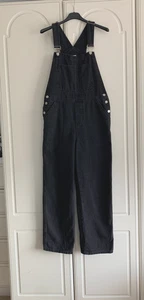 Reclaimed Vintage Washed Black Woman's Dungarees Thick Cotton Size UK 12 - Picture 1 of 10