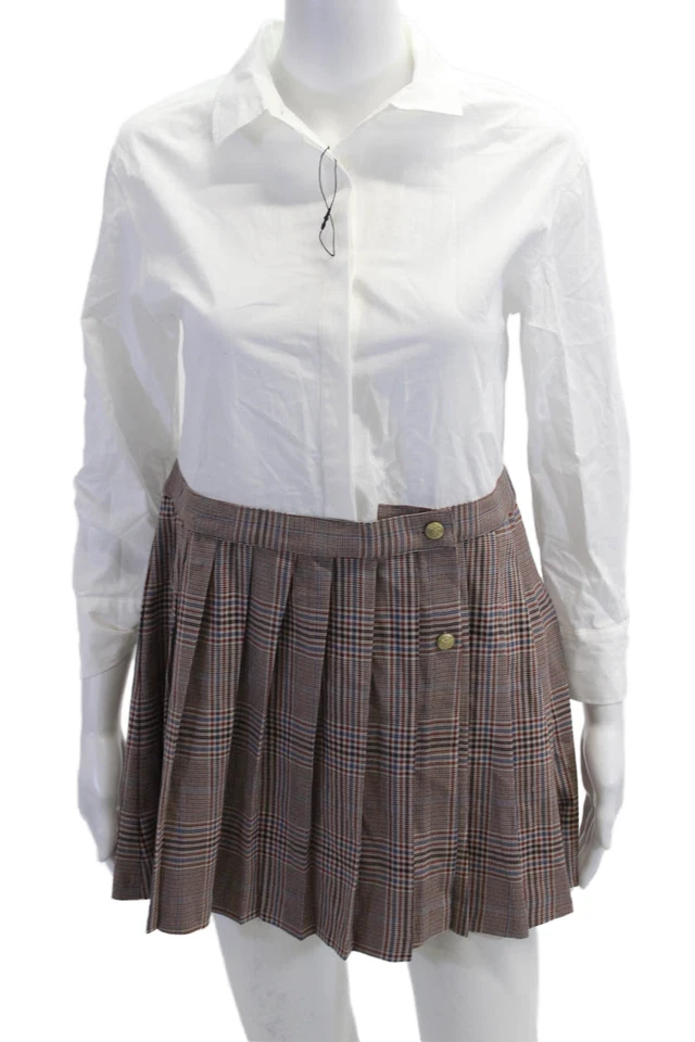 Zara девочек хлопок смесь клетку плиссированные длинным рукавом платье коричневый размер 13-14 - Изображение 1 из 4