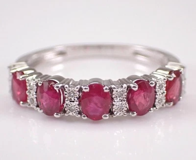 2.10Ct Lab Created Oval Cut Ruby Women Wedding Band Ring 14k White Gold Plated - Image 1 of 4