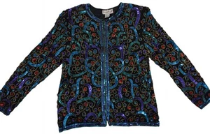 Laurence Lazarus Beaded Women's 100% Silk Jacket - L - Excellent Condition - VTG - Picture 1 of 11