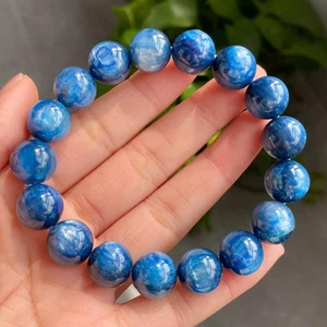 12,7 mm Natürliche Blau Kyanit Kristall Katzenauge Perlen Armband AAAA 1647 - Bild 1 von 9