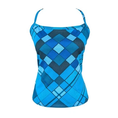 Toi du Monde Y2K Halter Top – Blue Black Geometric, Size M (Made in France) - Image 1 of 4