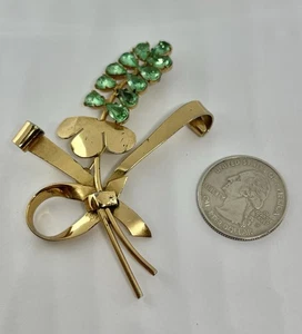 Broche vintage retro verde pálido flores arte vidrio CORO Vermeil esterlina - Imagen 1 de 12
