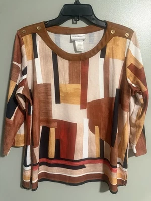 Top Pullover Para Mujer Alfred Dunner Multicolor Geométrico Manga 3/4 Talla Pequeña L Foto 1 de 4