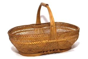 Vintage Bamboo Basket 14.5X10 Oval with Handle Asian Style - Picture 1 of 6