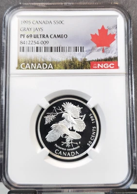 1995 CANADA SILVER 50 CENTS GRAY JAYS NGC PF 69 ULTRA CAMEO RARE TOP POP - Image 1 of 3