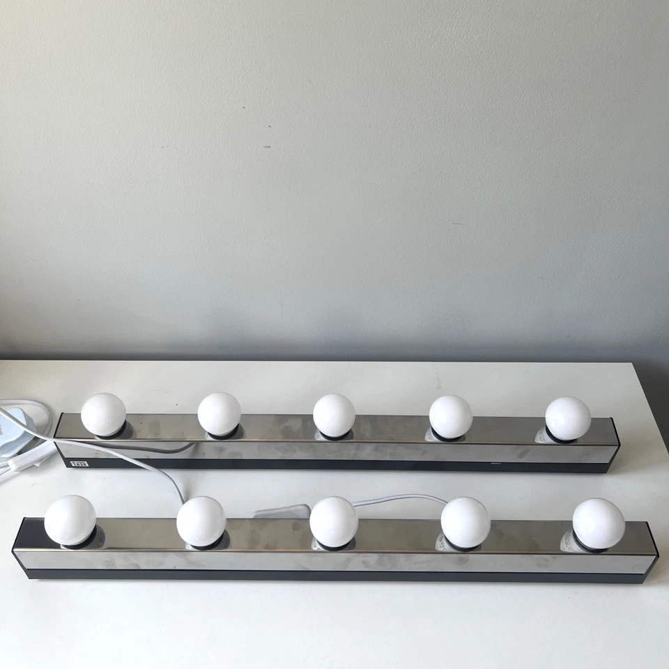 IKEA Pair Vanity Wall Lamps LED Stainless Steel Strip Lights Wall Hang Bathroom - Image 1 of 4