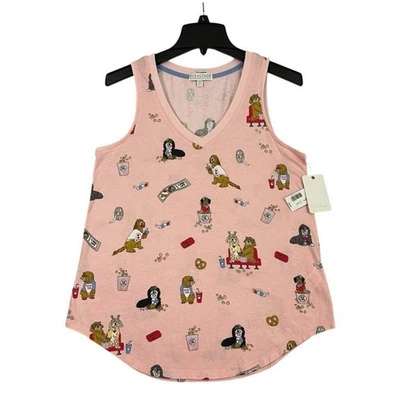 Camisa pijama feminina PJ Salvage pequena rosa estampa de cachorro camisa de dormir roupa íntima NOVA - Imagem 1 de 4