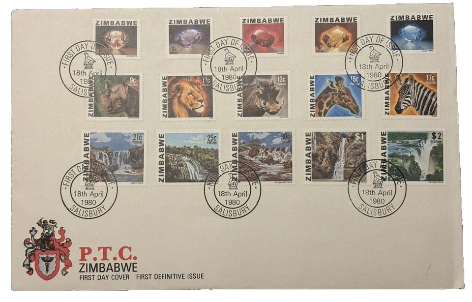 Zimbabwe: 1980, First Definitive issue on First Day Cover, Gems, Animals etc. - Image 1 of 1