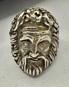 Vintage Zeus God Head Ring Silver Plated Size 7 Greek Mythology Statement Piece - Picture 1 of 8