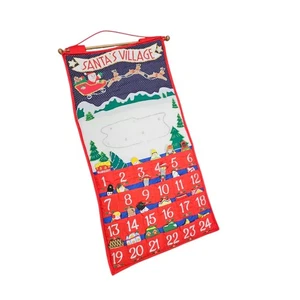 Vintage 90s Santa Village Fabric Wall Hanging Advent Calendar 24 Days Christmas - Picture 1 of 13