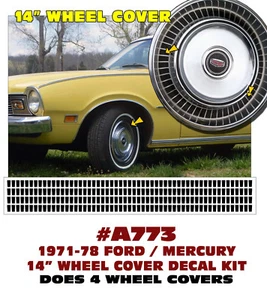 A773 1971 1973 1976 1977 1978 MERCURY 14" HUB CAP WHEEL COVER INSERT DECALS - Bild 1 von 1