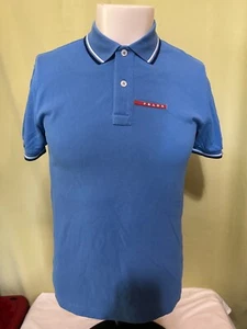Prada Men's Light Blue Polo Shirt Size Small Cotton Red Tab Logo - Picture 1 of 6