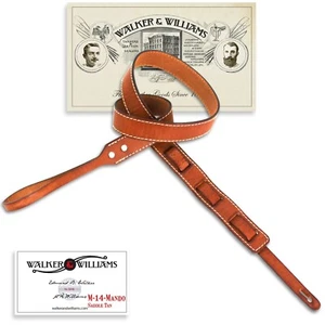Walker & Williams M-14 Saddle Tan  Premium Grain Leather Mandolin Strap - Picture 1 of 10