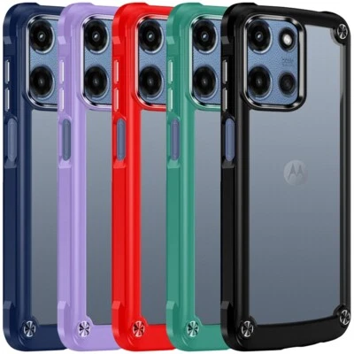 Funda híbrida transparente con botones metálicos y bordes de cámara para Moto G Play 2026 Foto 1 de 4