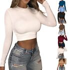 Slim Fit Women Crop Top Stylish Pullover Neck TShirt with Long Sleeves