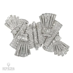 Retro Art Deco Diamond Double Clip Convertible Brooch - Picture 1 of 5